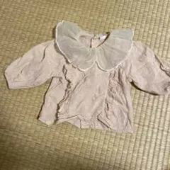 Cottoli フリル付きピンクブラウス　ビッグカラー