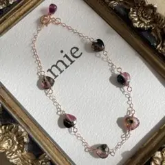 14kgf ピンクゴールド ハート♡ ウォーターメロントルマリン ブレスレット