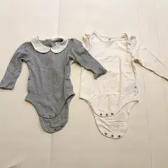 【6-12ヶ月】GAPグレー・ホワイト 襟付きロンパース 2点セット　70-80