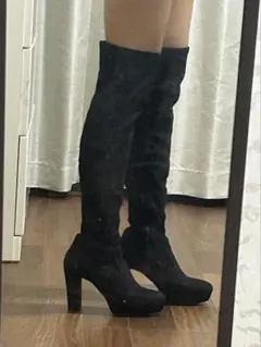 R&E Lサイズ　24〜24.5cm ブラックスエードオーバーニーハイブーツ
