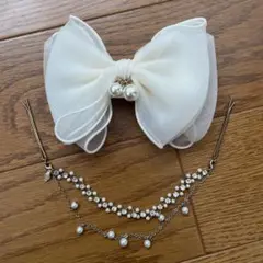 シフォンリボン パールのヘアピン 結婚式 入学式