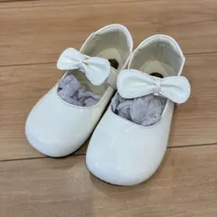 キャサリンコテージ　エナメルホワイト　リボン付きフォーマルシューズ　19 18