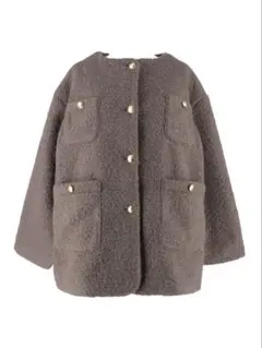 coca プードルボア金釦ノーカラーコート