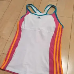 adidas ストライプタンクトップ ホワイト/ピンク/オレンジ