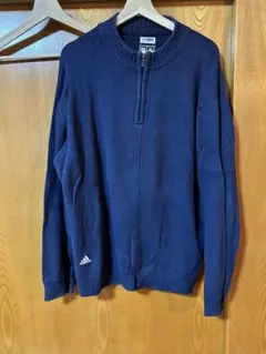 美品　アディダス　adidas ネイビー ジップアップ ニットセーター