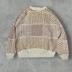90s usa製　コットンニット　vintage 古着　幾何学模様　　アーガイル