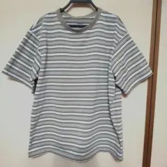 GU メンズ ストライプ 半袖Tシャツ ベージュ L