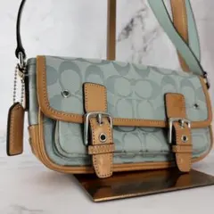 COACHショルダーバッグ シグネチャー 6844キャンバスレザー ライトブルー