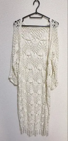 アイボリー レース編み カーディガン M