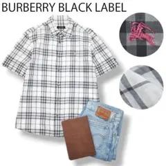 【薄手】 バーバリー ブラックレーベル 綿 シャツ 2 チェック柄 白 x 灰