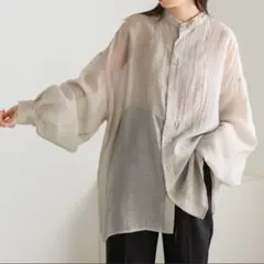 セレクトモカ　シアーポプリンブザム切替えバンドカラーブラウス