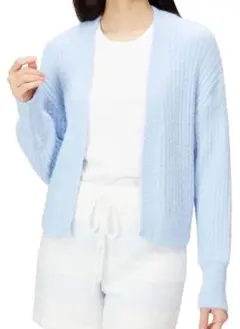 ライトブルー リブ編み カーディガン