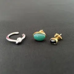 【最終お値下げ】天然石オニキス　ピアスとイヤーカフのセット
