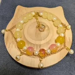 ビーズとパールのチェーンブレスレット