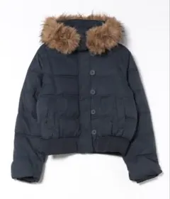 フード付きネイビーショートダウンジャケット