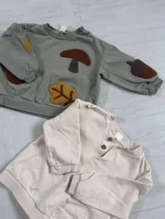 グレー刺繍トレーナーとクリームシャツセット