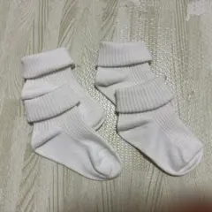 キッズ リブ編み 三つ折りホワイトソックス　二足組セット