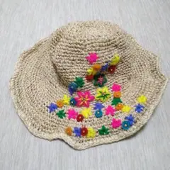Amina 麦わら帽子 ヘンプハット 花柄刺繍のサムネイル