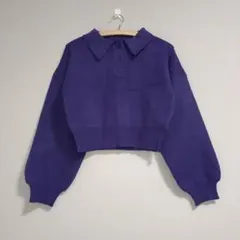 紫色ポロ襟クロップドセーター Mサイズ 未着用