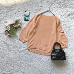 ミッシェルクラン ニット Vネック ドルマン S オフィス コットン混 日本製