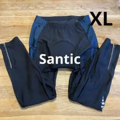 （美品）Santic XL サイクルパンツ ブラック/ブルー裏起毛