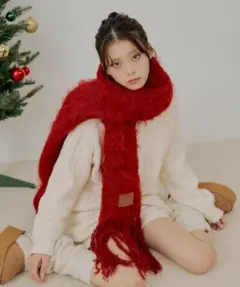 chico シャギーフリンジ マフラー　レッド