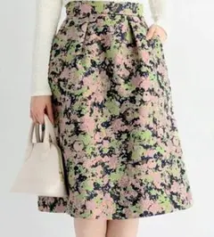 【美品】 index アブストラクトジャカードフレアスカート