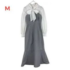 美品　Mサイズ チェック柄リボンワンピース　フレアワンピ　クロ