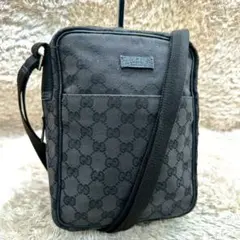 【美品】GUCCI ブラック ショルダーバッグ GGパターン キャンバス
