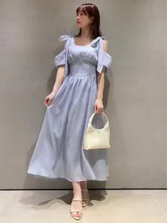 snidel スナイデル リボンショルダーウエストリブワンピース