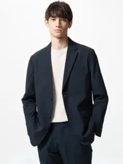 美品 ユニクロ 感動ジャケット 2WAYストレッチ コットンライク ネイビーXL