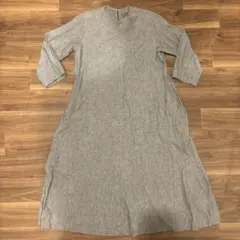 【リネン100%】無印良品 MUJI フレンチリネン 長袖 ワンピース 灰 M