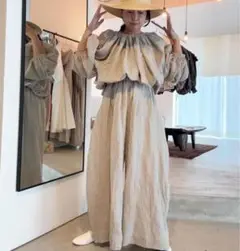 新品 ito fukuoka Anais リネンワイドパンツ ベージュ フリー