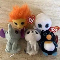 Ty ぬいぐるみセット (ライオン, ペンギン, アザラシ, エレファント、猫)