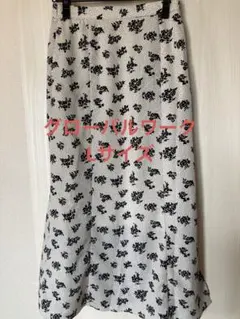 グローバルワーク L ロングスカート マキシ丈 ドット 花柄 ホワイト ブラック