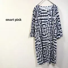 smart pink 幾何学チェック柄ワンピース 日本製 総柄 38のサムネイル