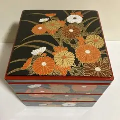 3段　お重　新品未使用　弁当箱　レトロ　大和菊　黒