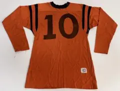 50s Champion フットボールTシャツ オレンジ 染み込みプリント