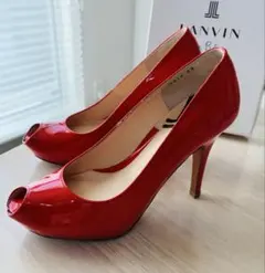 新品LANVIN en Bleuランバンオープントゥパンプス赤