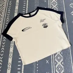 H&M ラグランTシャツ ショート丈 ホワイト×ネイビーのサムネイル