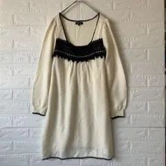 INDIVI 【M】アイボリー ブラック レース ミニワンピース　チェニック