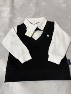 ホワイト/ブラック Vネック長袖シャツ