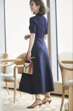 seven ten ネイビー 半袖 ロングワンピース