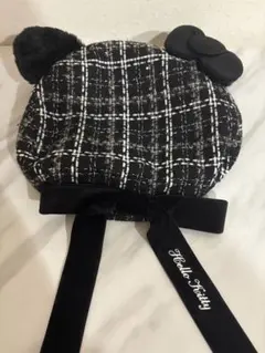 美品　ユニバ　USJ キティーちゃん　ベレー帽　黒ツイードユニバ