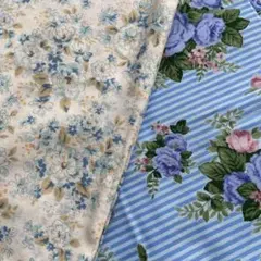 【新品２枚セット】花柄プリント布地　ブルー系