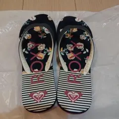 ロキシー ROXY ビーチサンダル 花柄 ストライプ ネイビー系 22cm