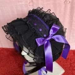 【パープル×ブラック】ハーフボンネット風ヘッドドレス【手作り】