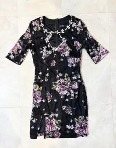 dazzy store キャバクラドレス 花柄タイトドレス 黒 Mサイズ