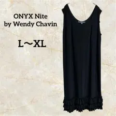 ブラック ノースリーブ ワンピース ドレス フォーマル フリル L〜XL