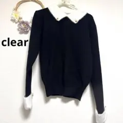 clear クリア モヘア風襟付きニット セーター バイカラー ゴールドボタン
